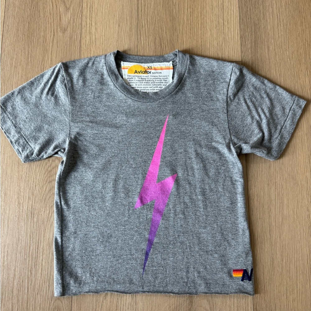 Aviator Nation Womens Tee with Pink Lightning Bolt